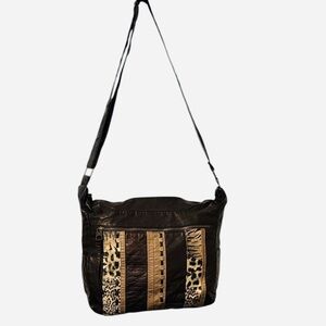 GAL Stylish Brown and Tan Faux Leather Animal Print Shoulder/Crossbody Bag
